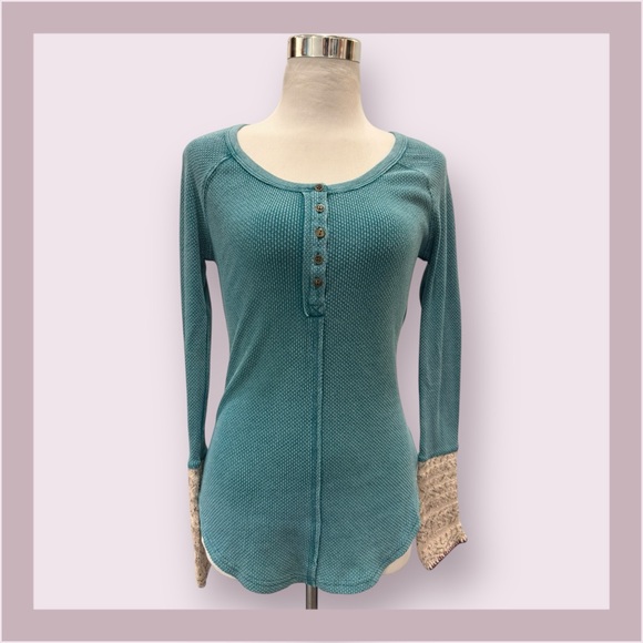 Free People Teal Alpine Cuff Thermal Top - Picture 3 of 6